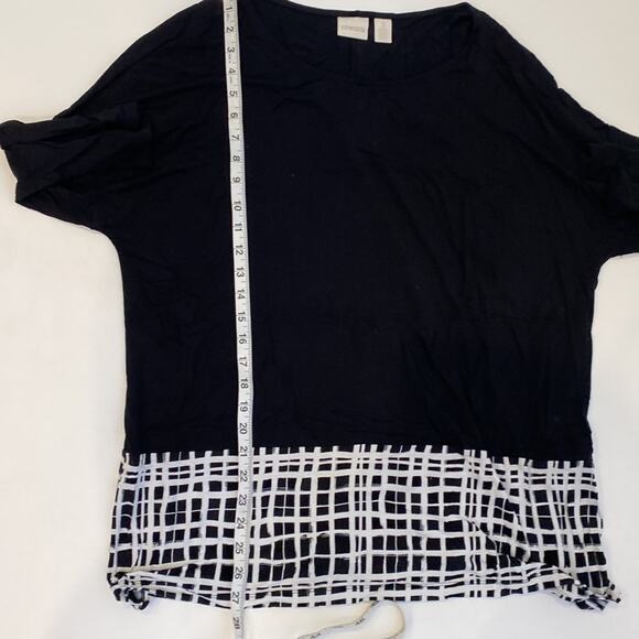 Chico’s Plaid Black & White Color Block Hem Tunic Top EUC Sz 16 Stretchy Rayon - Picture 10 of 13